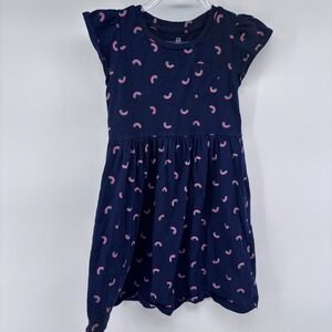 Baby Gap Girls Navy Blue Rainbow Print Pocket Flutter Sleeve Dress